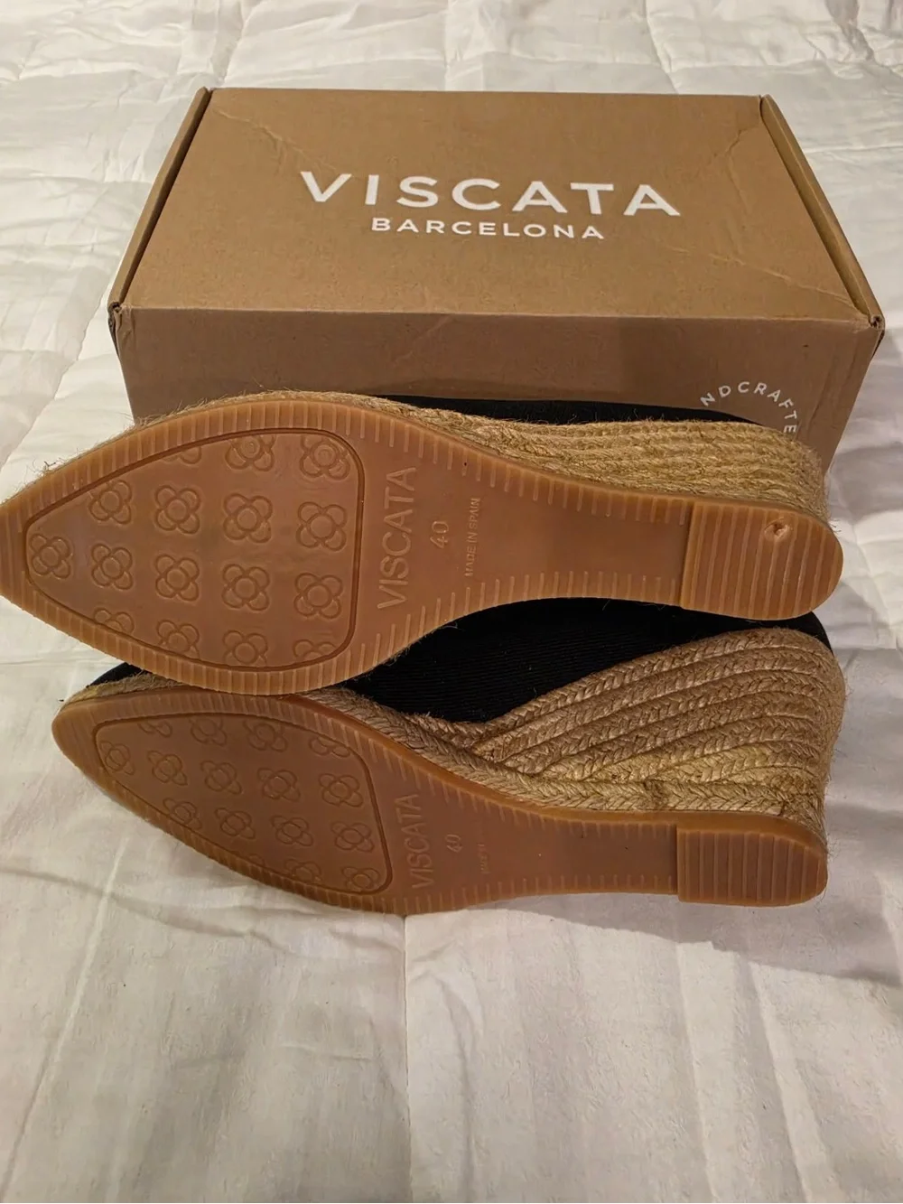 Viscata Barcelona Black Roses Canvas V Cut Espadrille Wedge Pumps